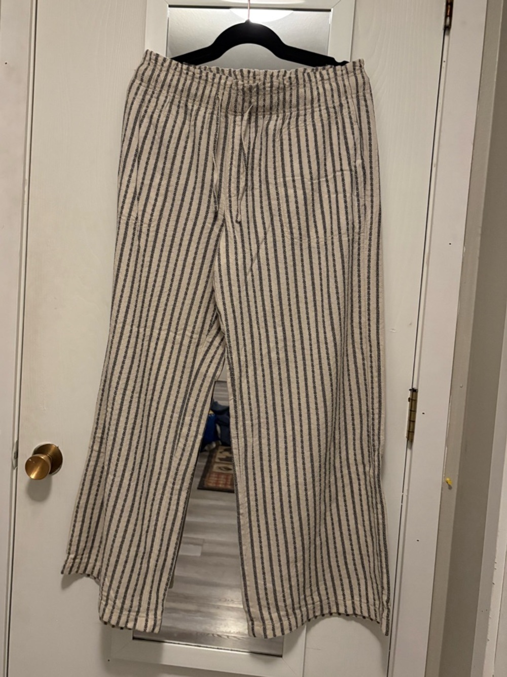 American Eagle Outfitters Cream and Black Striped Wide Leg Pants